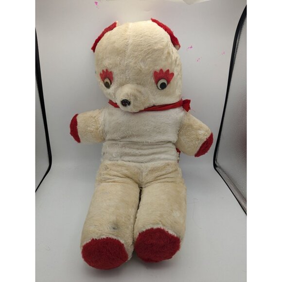 Vintage Columbia Toy White And Red Bear Panda Stuffed Animal 26" - Picture 1 of 6